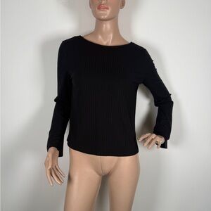 Black ribbed bell sleeve knit top